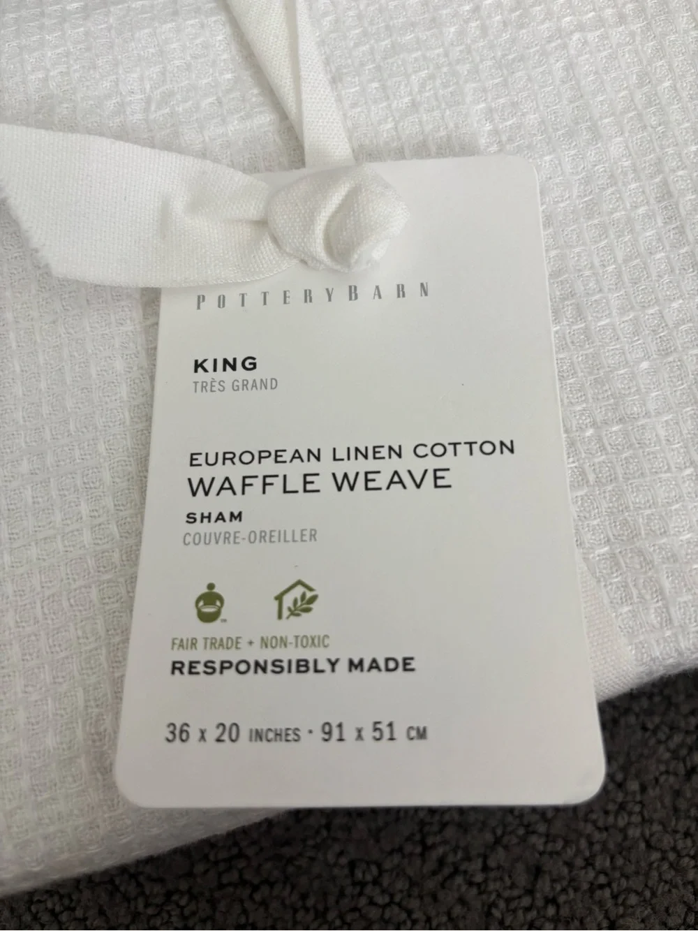 NWT Pottery Barn European linen and cotton waffle weave King Sham